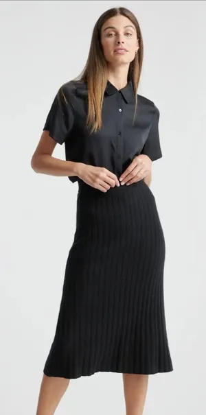 Quince Mongolian Black Cashmere Ribbed Women’s Midi Skirt Size Medium NWOT thumbnail 1