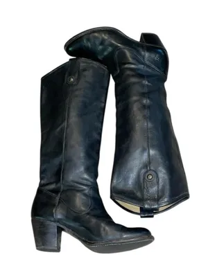 FRYE Jackie Button Leather Tall Boots Women's 8B Black Knee High 76575 thumbnail 1