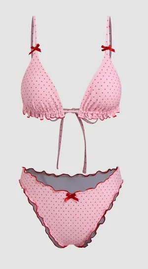 CIDER Pink Polka Dot Ruffle Triangle Bikini Large NWT COQUETTE GIRLY FEMININE thumbnail 1