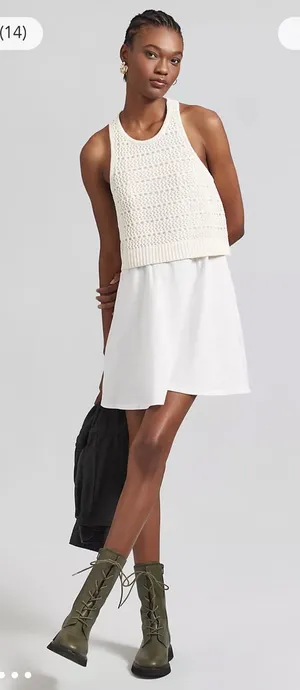 Daily Practice by Anthropologie Twofer Sweater Knit Mini Dress White Ivory XXS thumbnail 1
