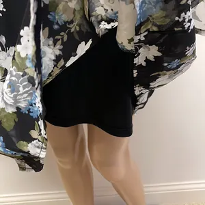 New Lulu’s long bell sleeve black with floral mini dress size M thumbnail 6