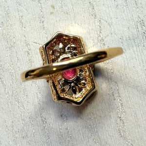 Art Deco Style pink rhinestone Cocktail Ring Gold thumbnail 9