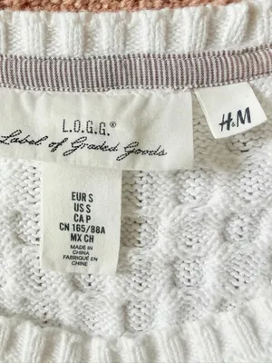 H&M L.O.G.G. White 100% Cotton Textured Knit Sweater S 3/4 Sleeve thumbnail 2
