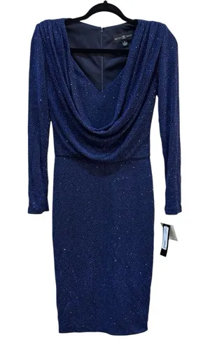 Betsy & Adam Cowl Neck Sparkle Shimmer Short Cocktail Dress Blue Size 4‎ thumbnail 1