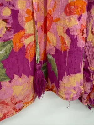 RACHEL Rachel Roy Pink Floral V-Neck Tassel Peasant Blouse thumbnail 4