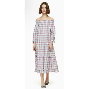 KATE SPADE Plaid Madras Off Shoulder Dress Size Medium Ruffle Tiered Picnic thumbnail 8