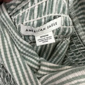 American Eagle Dress M Green Stripe Smocked Tiered Cottagecore Coastal‎ Granola thumbnail 2