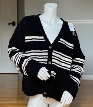 Supplies by UNIONBAY Striped Button Front Cardigan Sweater M NWT thumbnail 1
