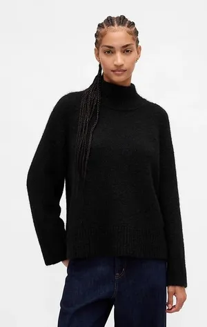 Women's Gap Fuzzy Black Oversized Mock Neck Sweater Medium thumbnail 1