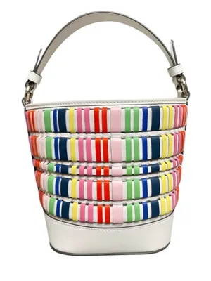 Kate Spade Multicolor Woven Leather Stripe Bucket Bag Crossbody Drawstring Close thumbnail 2