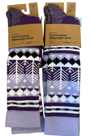 Burton Performance Womens Midweight Socks Snowy Pines Purple Lot of 2 pair M/L thumbnail 1
