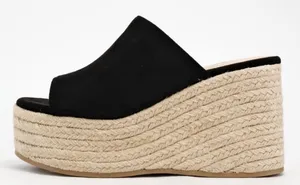Soda Black Micro Suede Peep Toe Espadrille Wedge thumbnail 3