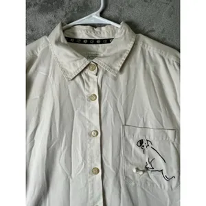 Vintage Y2K Whimsical Embroidered Dog Button Front Chore Jacket Ivory XL Puppies thumbnail 2