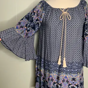 Altar’d State Blue/White/Lavender Boho Bell Sleeve Mini Dress Tunic S thumbnail 5