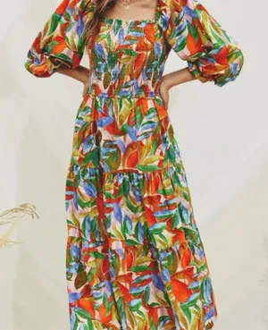 Dress forum‎ open back puff sleeve Floral Multicolor Maxi Dress size M thumbnail 1