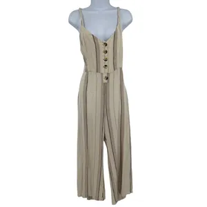 Indigo Rein Linen Blend Womens Jumpsuit Sz L Boho Coastal Stripe Resort Euro thumbnail 2