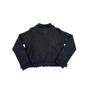 Eileen Fisher Gray 100% Merino Wool Fringed Snap Front Cardigan Jacket Small thumbnail 4