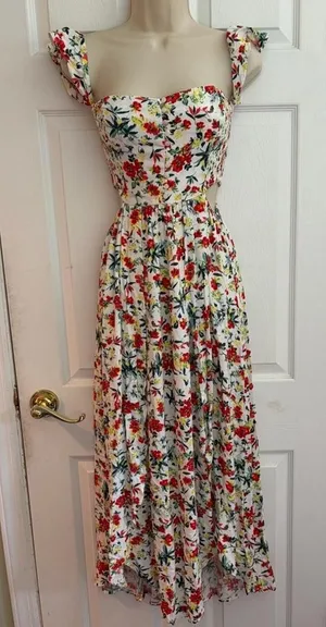 Lush Floral Maxi Dress‎ Small NWT Cream Boho Cutout Cottagecore LD42030PI026 NEW thumbnail 1