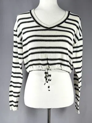 Aeropostale Striped Crop Top‎ Long Sleeve Drawstring Sweater Size S Preppy Y2K thumbnail 1