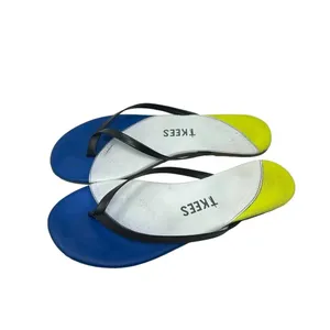 TKEES Neon‎ Yellow & Blue Colorblock Leather Thong Sandal Flip Flops Size US 8 thumbnail 3
