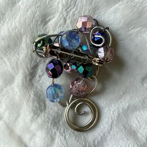 Handmade Beaded Brooch Pin Multicolor Glass Bead Wire Wrapped Abstract Art thumbnail 2