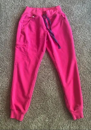 Figs Girls Bright Hot Pink Jogger Sweatpants with Navy Drawstring thumbnail 1