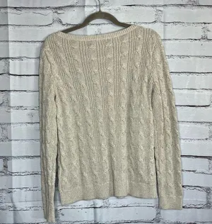 Lauren Ralph Lauren Black Label Cable Knit Cream Sweater Preppy Fall M Vintage thumbnail 11