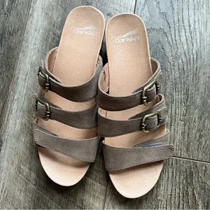 Dansko Allyson Textured Nubuck Leather Sandals in Stone Size 40 Slip On Slides thumbnail 4