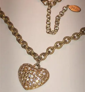 Guess Gold Tone CZ Heart Pendant Boho Chain Necklace thumbnail 1