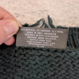 Wooden Ships Paola Buendia Distressed V-Neck Mohair Wool Knit Sweater‎ Green S/M thumbnail 6