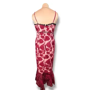 Lulus Alluring Dream Burgundy Floral Mesh Lace Trumpet Midi Dress Large Romantic thumbnail 8