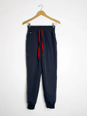 FIGS High Waisted Zamora Jogger Scrub Pants XS Gray Red Drawstring thumbnail 8