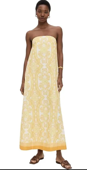 Kivari Linen Blend Strapless Maxi Dress Yellow Size XS thumbnail 1