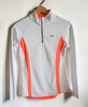 Avia Womens Quarter Zip Athletic‎ Pullover White Neon Orange Mesh Running Top S thumbnail 1