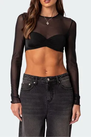 Edikted Black Night Out Sheer Crop Top‎ Size XS thumbnail 1
