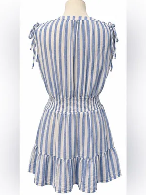 Rails Samina Casablanca Stripe Linen Blend Smocked Mini Dress L thumbnail 3