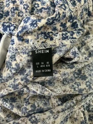 SHEIN Puff Sleeve Floral Blue & White Midi Dress For Women Size Large thumbnail 5