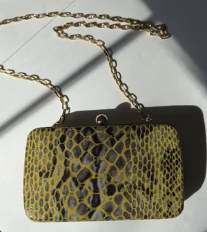 Tory Burch Handbag RARE Clutch Yellow Hard-side Leather Animal Print Chain Strap thumbnail 1
