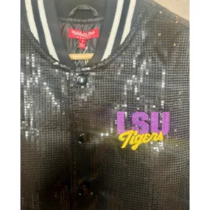 Mitchell & Ness LSU Tigers Sequin Bomber Jacket Black Snap Front S thumbnail 5