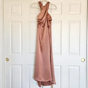 Reformation Maddison Silk Dress Praline Pink Brown Halter Midi Womens 12 NEW thumbnail 4