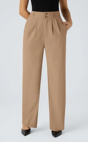 Halara High Waisted Zipper Pocket Shirred Straight Leg Work Pants thumbnail 1