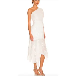 NWT ASTR the Label Santorini Midi Dress in White One Shoulder Flowy Chiffon sz M thumbnail 2