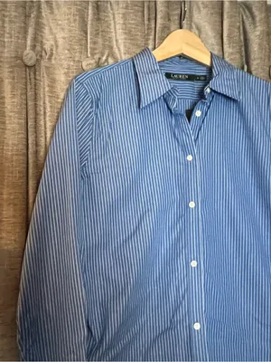 NWT Lauren Ralph Lauren Classic Blue Pinstripe Button Down Dress Shirt Size 8 thumbnail 4