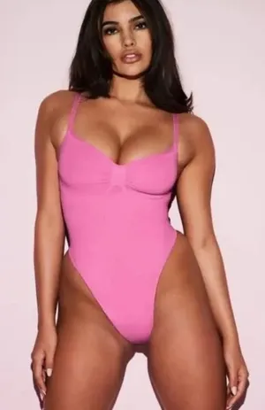 SKIMS Pink Sculpting Thong Bodysuit XS thumbnail 1