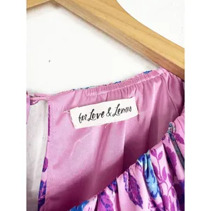 For Love & Lemons Tahiti Ruched Mini Dress Small Purple Floral Satin Cottagecore thumbnail 6