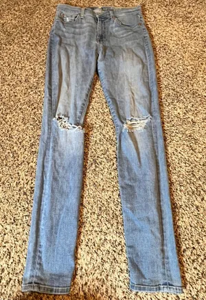7 For All Mankind High Waist Skinny Distressed Jeans Light Wash‎ Blue Size 28 thumbnail 1