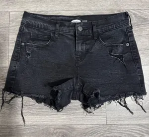 Old Navy Boyfriend Black Distressed‎ Denim Shorts Raw Hem Womens Size 0 Mid Rise thumbnail 1