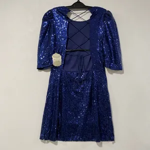 Altar’d State Navy Sequin Mini Dress M Puff Sleeve Open Back Party thumbnail 4