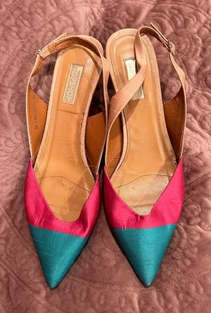 Topshop Pink and Teal Pointed Slingback Flats thumbnail 1