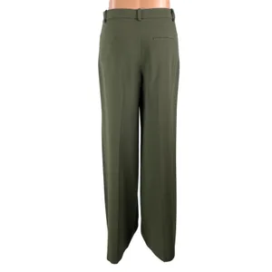 Theory Women's Olive Green High Rise Relaxed Straight Leg Trouser Dress Pants 0 thumbnail 3